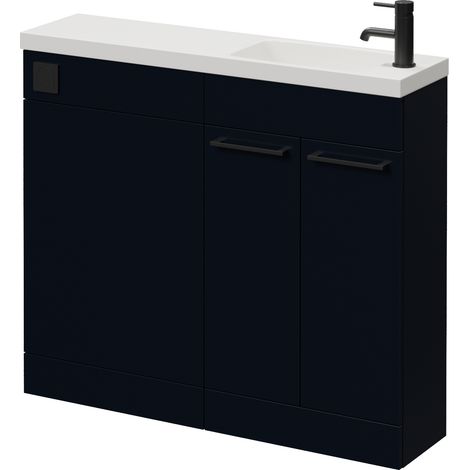 Napoli 250 Deep Blue 1000mm 2 Door Vanity Unit Toilet Suite with Round Silvo Basin - 1000mm - Matt Black 160mm HandleWithout Jubilee Toilet Pan
