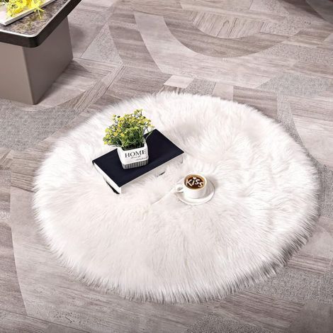 Peau de Mouton synthétique Faux Peau de Mouton Imitation Moquette Peau d'agneau Tapis Fluffy Soft Longhair Décoratif Coussin de Chaise Canapé Natte (Blanc, 45x45cm) (1/5)