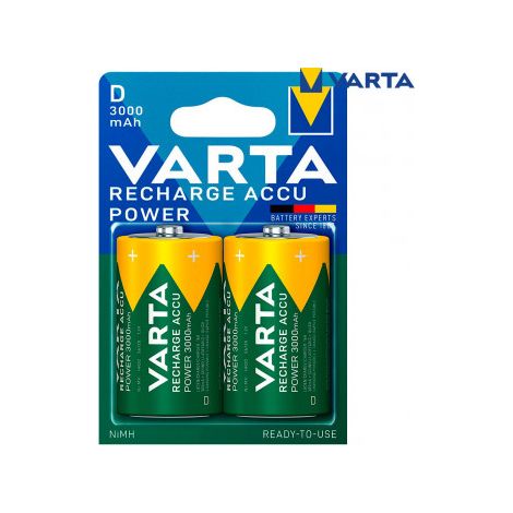 VARTA Pilas D Mono, recargables, paquete de 2, Recharge Accu Power, batería recargable, 3000 mAh Ni-MH, sin efecto memoria, precargadas, listas para usar