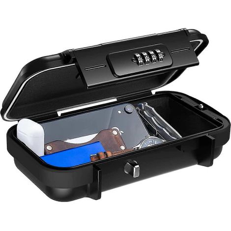 Coffre-fort portable avec serrure à combinaison à 4 chiffres, coffre-fort extérieur avec câble en acier détachable, boîtier étanche et résistant aux chocs. (1/5)