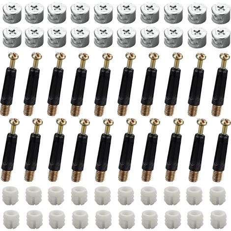 40 set (120 pezzi) di connettori per mobili, connettori per armadi, kit di fissaggio M15, viti eccentriche, camme e bulloni, tasselli di fissaggio, dadi frontali M6 x 40 mm per armadi/cassettiere