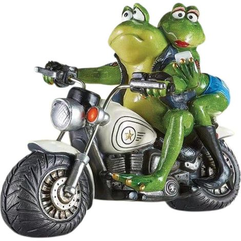 Décoration de jardin en résine représentant une grenouille cowboy à moto. (1/4)