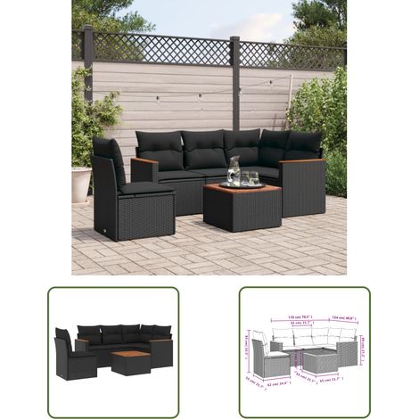 The Living Store 6-tlg. Garten-Sofagarnitur mit Kissen Schwarz Poly Rattan - Gartenmöbel Set - Gartensorte - Outdoor Möbel - Lounge Sofa - Esstisch (1/3)