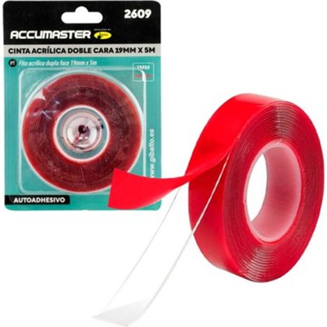 Cinta adhesiva doble cara transparente film rojo 19mm x 5m - ALTA RESISTENCIA, FÁCIL DE CORTAR,  GIBALTO