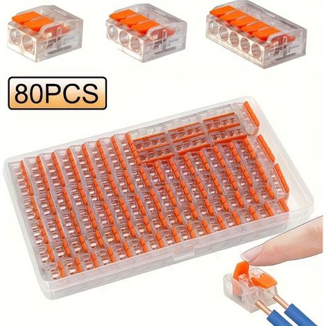 BelleRise - Kit de 80 connecteurs de fils rapides (en coffret)—Idéal pour le câblage DIY (28–12 AWG)—Bornes électriques à insertion 2/3/5 ports
