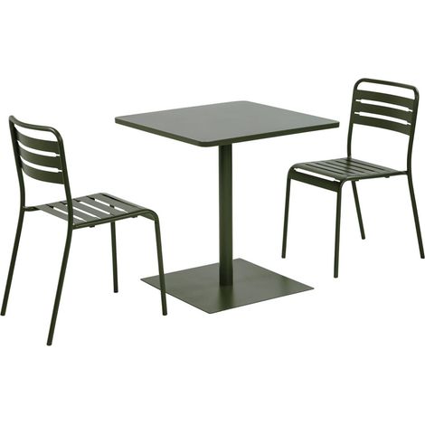 sweeek - Bistro-Gartentisch quadratisch aus Stahl + 2 Stühle (1/5)