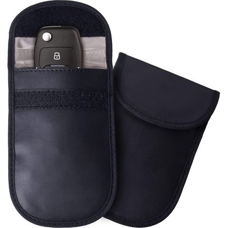 Etui Anti RFID - Pochette Blocage Signal Faraday Pour Clé Voiture - Compatible RFID NFC Bluetooth WiFi - Lot De 2 - Noir