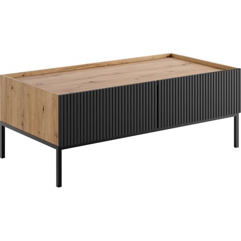 Table basse Lunole 104, Chêne Artisan + Noir, 45x62x120cm, Diamètre: 0, Stratifié, Angulaire (1/4)