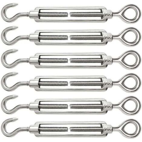 6 Pièces Tendeur Cable M6 Tendeur Cable Inox 304 Réglable Crochet de Ridoir et Oeil pour Tendeur de Fil Cable Acier Corde Crochet Tendeur Accessoires (1/4)