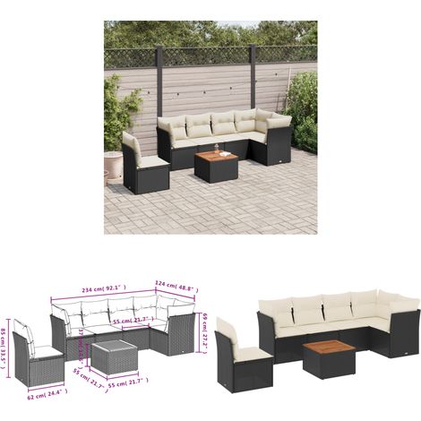 7-tlg. Garten-Sofagarnitur mit Kissen Schwarz Poly Rattan - Gartensortiment - Outdoor Möbel - Gartenlounge - Lounge Set - Esstischset - Home & Living (1/3)