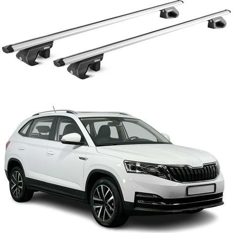 OMAC Barres de toit aluminium certifiées TÜV pour Skoda Kamiq 2019-2026 – Pour rails de toit standards – Rainure en T – Charge max 90 kg – 2 antivols Argent