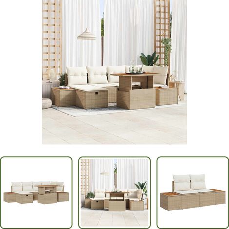 vidaXL Mobilier extérieur - Ensemble de canapé de jardin 7 pcs Beige polyrotin (1/5)