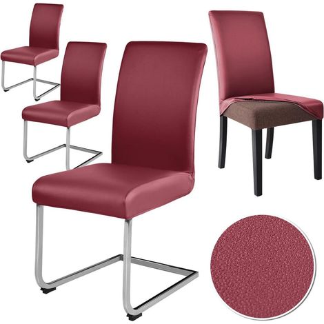 Stuhlhussen 4er Set Kunstleder wasserdicht, elastisch, waschbar, Bordeaux (1/5)