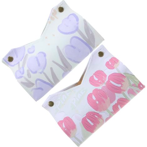 Dispensador de pañuelos de piel sintética de 2 piezas con estampado de tulipanes, organizador moderno para baño y oficina.