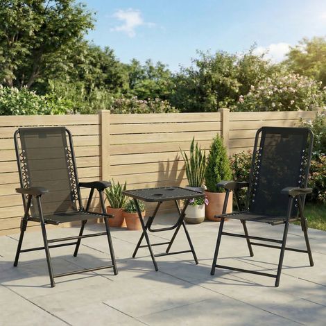 Ensemble bistro en acier 3 pièces, mobilier de jardin résistant aux intempéries comprenant une table bistro pliante, des porte-gobelets et des chaises de jardin, noir (1/5)