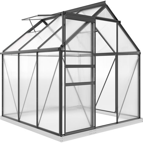 Gewächshaus aus Polycarbonat und Aluminium mit Drehtür und Dachfenster, 3,6 m², grau