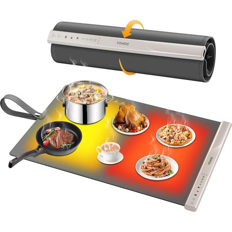 Tapis de maintien au chaud pour aliments, plaque chauffante électrique avec grande surface, minuterie de 4 heures, nanomatériau en silicone de qualité alimentaire pour buffets, fêtes et (1/5)