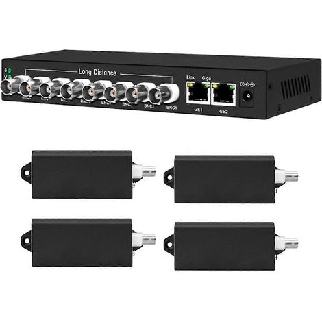 Switch coaxial PoE Plus 8 ports avec 4 liaisons montantes RJ45 10 GbE et connecteurs BNC 100 Mbps. (1/5)