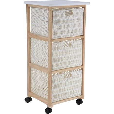 Mobile quadrato su ruote 3 cassetti carta gm paulownia struttura mdf pioppo - bianco naturale - Tendance (1/4)