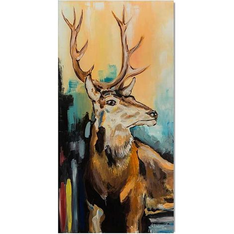 Tableau bois cerfs peints - 30 x 40 cm (1/4)