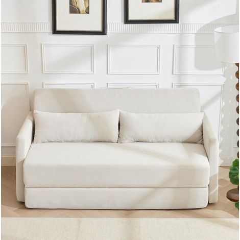 Canapé-lit 2 places pliable en tissu côtelé, 165 x 92 x 82 cm, beige OKMYHOME (1/5)
