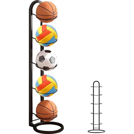 Étagère de rangement pour ballon de basket à 5 niveaux, support de ballon, support vertical, support amovible, organisateur de garage, pour équipements de sport, basket-ball, volley-ball, football