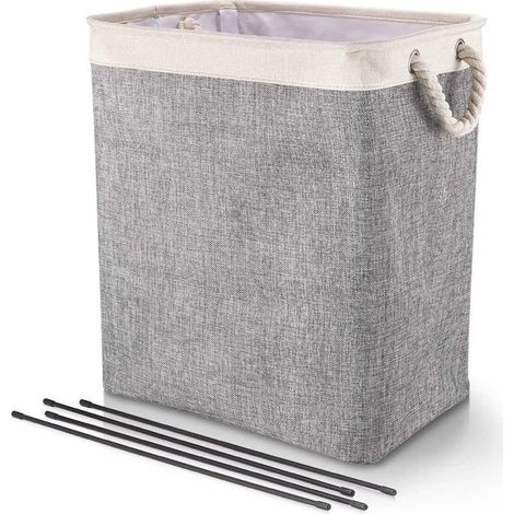Großer Wäschekorb, 50 x 41 x 31 cm, faltbarer Wäschesack mit Seilgriffen, Aufbewahrungsbehälter, geeignet für Schlafzimmer, Waschküche, Badezimmer, Beige + Grau