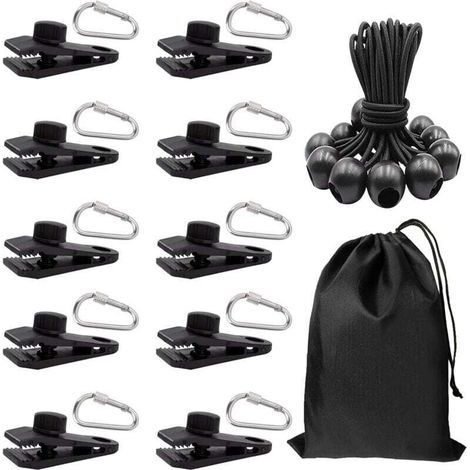 pair 31x Clip de Bâche et Tendeur Elastique et Mousquetons Pince à Bâche Set pour Coupe-Vent Camping Bâche Voiture Piscine Bateau Couvre (1/4)