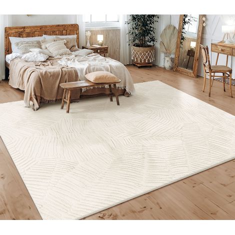 Paco Home Teppich Wohnzimmer Schlafzimmer Kurzflor Skandinavisches Boho Muster Geometrisch 200x280 cm, Creme 5 (1/5)