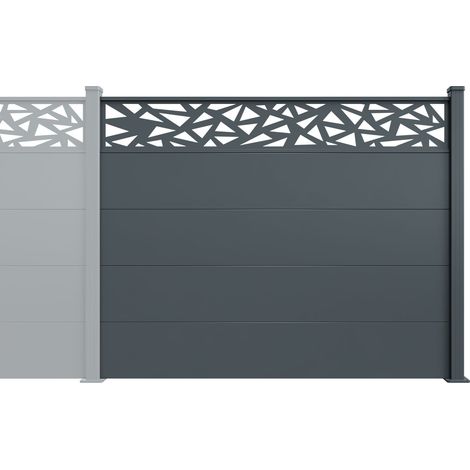 Kit d'extension clôture aluminium lames larges 2m H.150 gris anthracite - ALPIS RUIVO motifs géométriques (1/3)