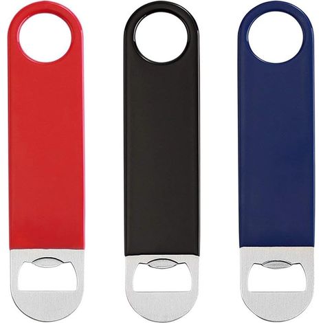 BEBUSINGOTO 3er-Pack robuste flache Flaschenöffner aus Edelstahl, solide Bierflaschenöffner, 18 cm, Rot, Schwarz, Blau (1/5)