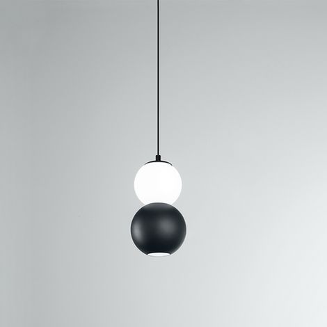 Lampadario Contemporaneo Binario Metallo Nero Vetro Bianco Led 10+10W 3000K (1/2)