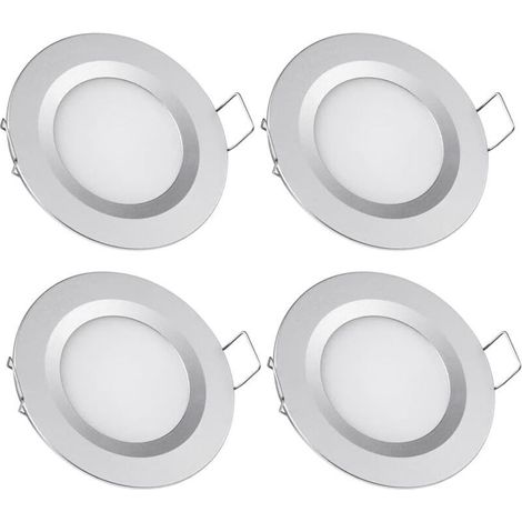 4 x Spot LED Encastrable 12V Trou 58-65mm 3W 3200K Plafonnier Encastré pour Camping-car Bateau Caravane Van Yacht Blanc chaud (Finition argentée) (1/4)