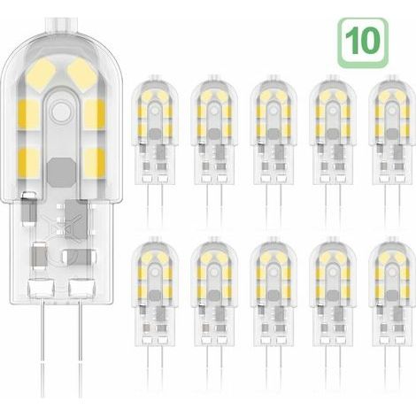 G4 2W LED Ampoule, 20W Ampoules Halogènes équivalentes, Blanc Chaud 3000K,200Lm,12x SMD,12V AC/DC - Pack de 10 [Classe énergétique A+] (1/4)