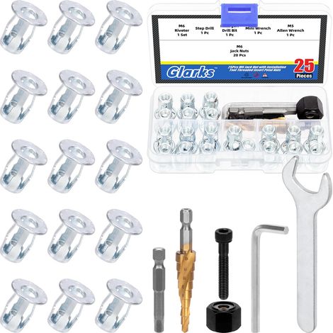 25 M6 écrous de vérin et kit d'outils de montage écrous de vérin vis d'ancrage filetage insert papillon écrou expansif pour contreplaqué plastique carton dur (1/5)