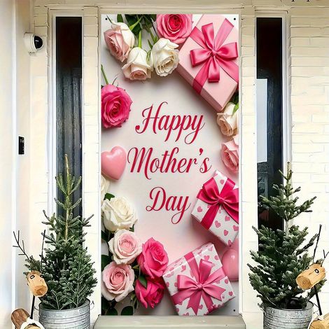 Décoration florale tulipe pour la fête des mères : rideau de porte extérieur, bannière - 90 x 180 cm - 12