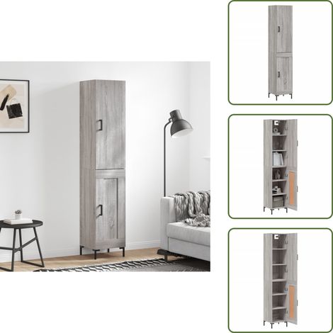 Highboard Grau Sonoma 34,5x34x180 cm Holzwerkstoff - Sideboard - Hochschrank - Wohnraumgestaltung - Aufbewahrungslösung - Grau (1/5)