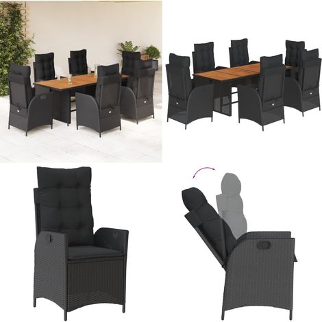 7-tlg. Garten-Essgruppe mit Kissen Schwarz Poly Rattan - Gartenstuhl - Gartentisch (1/5)