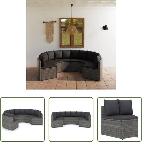 Poly Rattan - 6-tlg. Garten-Sofagarnitur mit Auflagen Poly Rattan Grau (1/5)
