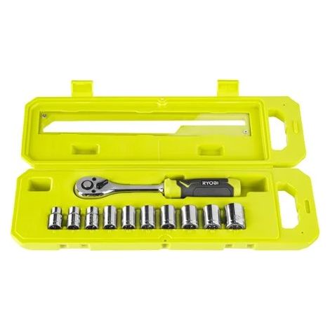 Ryobi RHRS11PC Steckschlüsselsatz Ratsche 3/8 Zoll 11 Stück 8-16 und 17 mm