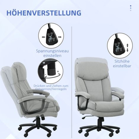 Grand fauteuil de bureau haut, capacité de charge 200 kg, structure robuste, revêtement doux, gris clair (1/4)