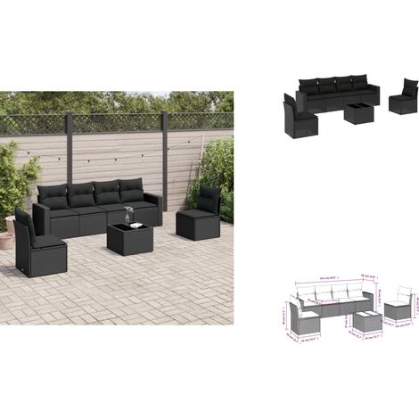 7-tlg. Garten-Sofagarnitur mit Kissen Schwarz Poly Rattan - Gartensofas - Outdoor Möbel - Gartenmöbel Set - Rattan Sofa - Lounge Set (1/3)