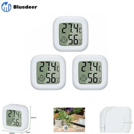 Set di 3 mini termometri e igrometri digitali LCD – Misurano la temperatura (da -50°C a 70°C) e l'umidità (dal 10% al 99% UR), alta precisione, portatili, colore bianco – Guazhuni (cervo azzurro) (1/4)