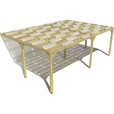 Pergola bois • 7m x 5m • adossée • sens largeur • voilage semi-transparent inclus • livraison comprise (1/3)