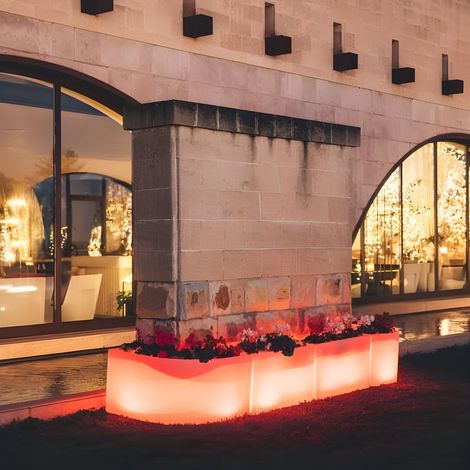 Vaso Fioriera luminosa angolare moderna di design 160x35 H50 in polimero resistente con LED rosso per interno ed esterno - Made in Italy - Monacis (1/5)