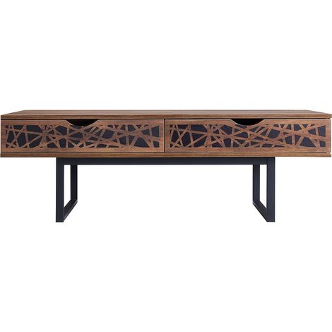 CALICOSY - Table basse 2 tiroirs décor bois et motifs noirs L120 cm - Anaëlle (1/5)