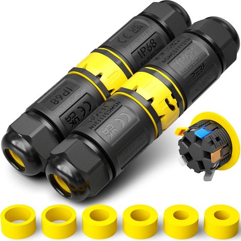 Connecteurs de Câbles Étanches IP68 - Boîte de Jonction 5 Fils - Connecteurs Rapides Avec Fiche et Prise Pour Câble de 4-12mm de Diamètre - Boîte de Dérivation Pour Câble de Terre Noir 2 Pièces (1/5)