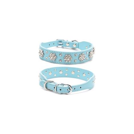 Collier pour chien réglable en PU brillant, clous et strass – (1/3)