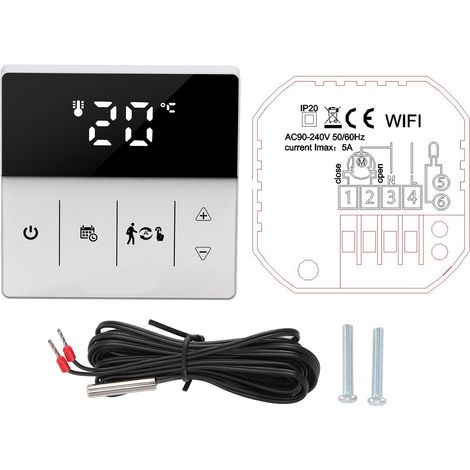 Thermostat WiFi intelligent écran tactile, contrôle vocal et via APP, noir/blanc, pour maison 90-240V, affichage numérique. (1/5)