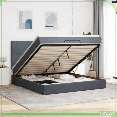 Cadre de lit ottoman avec matelas - 3314265 - 180x200 cm - Velours gris foncé - Rangement hydraulique et LED (1/5)